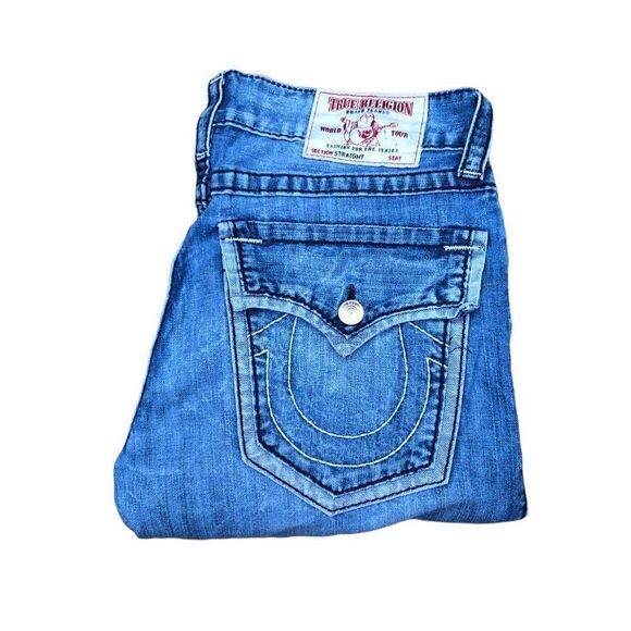 Rare True Religion Jeans Size 34 STRAIGHT FLAP OUTLINE MIDNIGHT BLUE - Picture 5 of 8